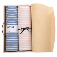HOYO 毛巾礼盒 A类毛巾木质礼盒 素颜橡木系列 蓝粉色  2条装 34*75cm