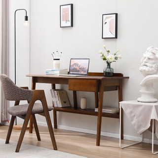 香木语北欧实木书桌书架组合简约现代书房家具卧室小书桌    M-3胡桃色1.2米