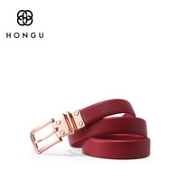 红谷（HONGU）女士皮带时尚潮流休闲百搭纯色牛皮女士腰带皮带 H2611542深红