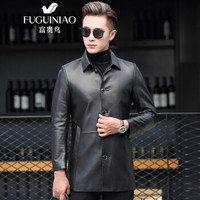 富贵鸟 FUGUINIAO 真皮皮衣 时尚休闲夹克男装潮流百搭绵羊皮中长款外套男 18244FGGP77035 黑色 M