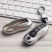 越野兵 汽车钥匙包钥匙套钥匙扣汽车用品 保时捷macan帕拉梅拉panamera卡宴等专用 保时捷A款银色带扣