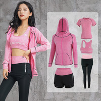 南极人 NanJiren 瑜伽服套装女修身显瘦健身服跑步运动服健身房运动套 高腰五件套红 L