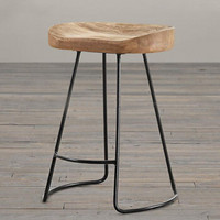 卡奈登  餐厅椅子美式高脚吧凳吧台椅铁艺做旧酒吧凳 创意休闲实木咖啡吧椅  XLY-124 原木色
