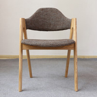 ZHONGWEI 中伟 实木餐椅白橡木电脑椅简约办公椅北欧布艺椅子-灰色