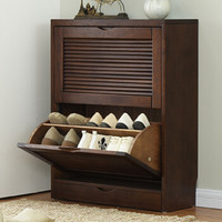 家逸实木鞋柜简约现代门厅柜橡木翻斗鞋柜超薄大容量玄关柜隔断柜