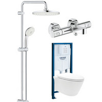 高仪（GROHE）壁挂马桶+淋浴花洒 壁挂式坐便器+恒温38°龙头花洒喷头套装