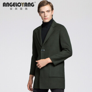 ANGELOYANG 2018秋冬新款男士手工羊毛呢大衣中长款商务休闲高品质羊毛双面尼外套 85839 墨绿色 180