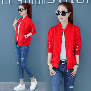 尚格帛 春季新品女装短外套女韩版时尚小个子棒球服夹克开衫纯色长袖短款外套 HZ5030-19115GB 红色 XL