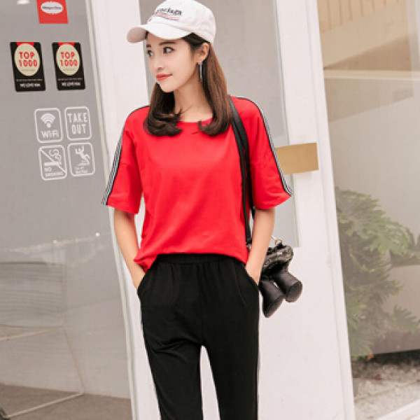 商品joy of joy 京东女装2019夏季新款运动服套装女韩版跑步短袖时尚