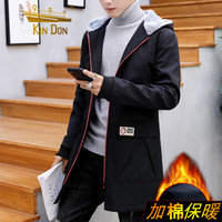 金盾(KIN DON)风衣 2019新款男士时尚百搭中长款连帽加棉保暖风衣401-F835黑色M
