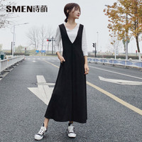 诗·萌（SMEN）休闲裤女 修身韩版休闲背带裤宽松阔腿 8128620 黑色 M