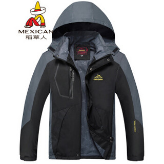 稻草人（MEXICAN）风衣男2018冬季新品情侣冲锋衣户外防风保暖登山服外套男 18092DC5801 黑色（男） XL