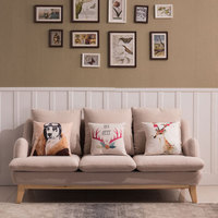 中伟美式实木沙发后现代沙发大小户型布艺沙发简约沙发客厅沙发 三人位 杏色