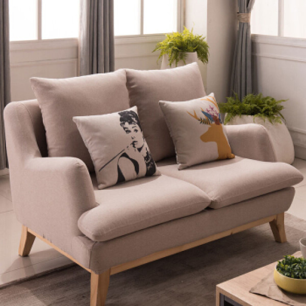 实木沙发后现代沙发大小户型布艺沙发简约沙发客厅沙发 两人位 杏色