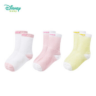 迪士尼（Disney）四季新生儿宝宝菱形袜婴儿袜子儿童中筒袜棉袜(3双装)183P804 淡黄/浅粉/白色 3-12月