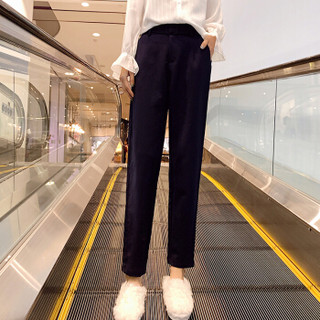 诗·萌（SMEN）休闲裤女 韩版修身显瘦长裤薄款面料休闲直筒裤商场同款 9126012 黑色 XL
