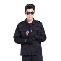 谋福 9655 黑色长袖保安作训服秋冬套装男加厚保安作训服黑色安保长袖物业保安制服(斜纹-165)