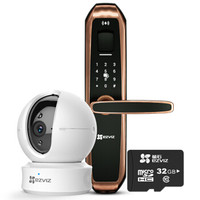 萤石 DL11S+C6C+32G 指纹锁密码锁智能门锁加摄像头加卡套装 免费上门安装