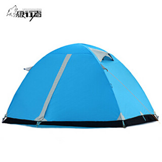 狼行者帐篷户外 双人双层 野营装备 铝杆防雨 野外露营帐篷 休闲帐篷 LXZ-1004 蓝色