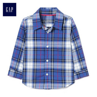 Gap旗舰店 男婴 格纹可卷袖长袖衬衫374335 海王星蓝 12-18M
