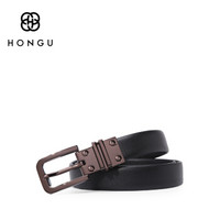 红谷（HONGU）女士皮带时尚潮流休闲百搭纯色牛皮女士腰带皮带 H2611541漆黑