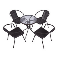 鲸伦（KINGRUNNING）户外阳台休闲桌椅小藤椅三件套 藤编家具组合 4+钢化玻璃圆桌（80cm）