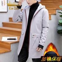 金盾(KIN DON)风衣 2019新款男士时尚百搭中长款连帽加棉保暖风衣401-F835浅灰色3XL