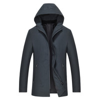 北极绒2019新款春秋季连帽风衣男士中长款韩版潮流夹克修身外套 D3F008 墨绿 180/XL