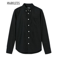 Markless 长袖衬衫男秋季牛津纺休闲打底衬衣男士青年修身男装CSA7504M黑色170/M