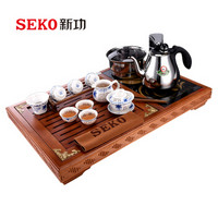 新功（SEKO）智能茶具红坚木茶盘功夫茶具 全自动整套茶具四合一茶具F66 配智能电水壶F90