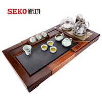 新功（SEKO）智能茶具 鸡翅木乌金石实木茶盘套装 全自动四合一茶具功夫茶具F190 配自动上水电茶炉 F93