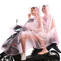 途馨 户外成人电动车电瓶车摩托车雨衣单人 男女式双人可拆卸雨披加大加厚 双帽檐带镜套雨衣 透明爱心4XL