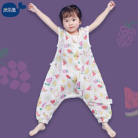 米乐鱼 婴儿睡袋抱被儿童春秋睡袋宝宝分腿短袖夏款纱布防踢被子 西瓜冰90*52cm