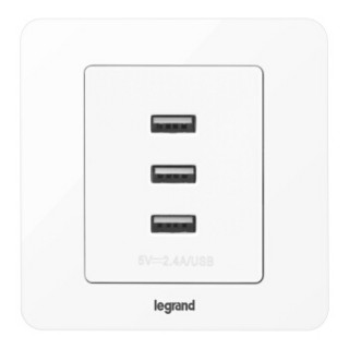 罗格朗 LEGRAND 开关插座面板 逸典玉兰白三孔USB充电插座