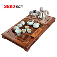 新功(SEKO)全自动上水鸡翅木实木茶盘 整套茶具功夫茶道套装 智能茶具电磁炉茶台F64配电磁茶炉K29