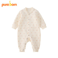 pureborn春季婴儿衣服新生儿连体衣纯棉可爱男女宝宝长袖哈衣爬服 橡皮粉-小熊家园 0-3个月