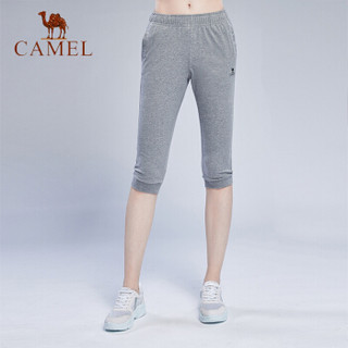 CAMEL 骆驼 运动裤男女士运动显瘦七分裤直筒修身外穿短裤  C9S151643 女款中花灰 XL