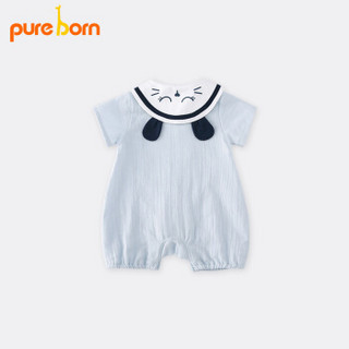 pureborn婴儿衣服夏装连体衣新生儿纯棉短袖哈衣宝宝纱布薄款爬服 海石色 0-3个月