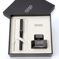 优尚(OASO)毕加索旗下 优尚T007墨水礼盒套装 商务办公送礼钢笔墨水笔 亮黑色 标准F尖0.5mm