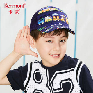 卡蒙（Kenmont）km-4686 3-6岁小孩遮阳棒球帽透气网男童鸭舌帽卡通图案全棉儿童凉帽 墨蓝色 可调节(52cm)
