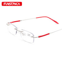 Funsonca 防蓝光高清舒适无框超轻时尚显年轻通用老花镜老花眼镜 6111 富贵红250度