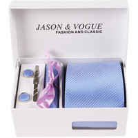 JASONVOGUE 杰尚维格 领带男商务正装8.5cm宽领带手打新郎结婚套装送男友礼物礼盒 天蓝