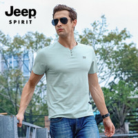 吉普（JEEP）短袖T恤 男士棉圆领休闲短袖 时尚潮流简约运动小衫 CHH-3266豆绿 XL