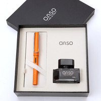 优尚(OASO)毕加索旗下 优尚T007墨水礼盒套装 商务办公送礼钢笔墨水笔 橘黄色 标准F尖0.5mm