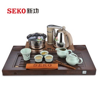 新功（SEKO）智能茶具鸡翅木全自动茶盘四合一茶具套装实木功夫茶具 F168 配智能电水壶 F91