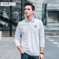 吉普(JEEP)长袖T恤男2019春夏新款翻领纯色棉质男士POLO衫男装FSMS1091白色 2XL