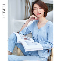 海之宁 家居服女春秋季纯棉 夏天薄款时尚出门可外穿睡衣套装 V领开衫款宽松显瘦居家服新款 JT010 蓝色 XL