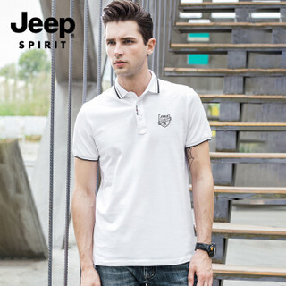 吉普 JEEP 男士POLO  2019春夏季新品韩版修身男士半袖男装体恤打底POLO衫  FSM-1085 白色 XL