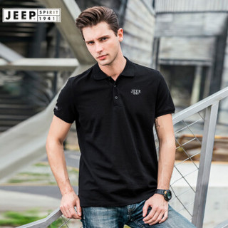 吉普JEEP短袖T恤男POLO衫男士2019夏装新品半袖翻领纯色棉男装FSMS1037黑色 M