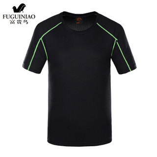 Fuguiniao 富贵鸟 运动短袖T恤男女款夏季透气速干衣户外运动T恤 1703 男款黑色 2XL